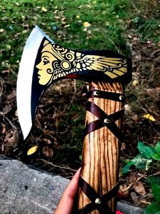 Hecho a mano de acero de Damasco para acampar al aire libre Pizza tipo hacha personalizado nuevo superventas mango de madera Funda de cuero para cortar Industrial - Product Image 2