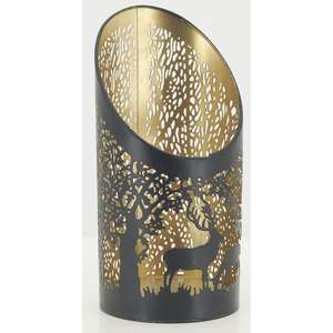 Antílope de Navidad Diseño de corte de metal Linterna Portavelas votivo decorativo negro y dorado para eventos y bodas - Product Image 3