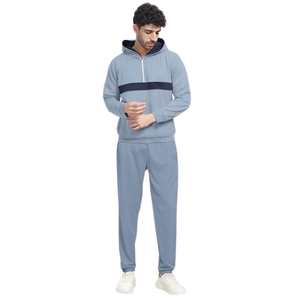ชุดกีฬาซิปครึ่งธรรมดาสำหรับผู้ชายชุดวอร์มมีฮู้ดผ้าฟลีซแบบพรีเมี่ยมชุดวิ่งพร้อมแถบสีตัดกัน - Product Image 1