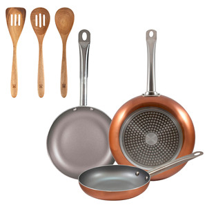 Set di 3 padelle San Ignacio (18, 22, 26 cm) in alluminio pressofuso, adatte per induzione + Set di 3 utensili da cucina in acacia - Product Image 1