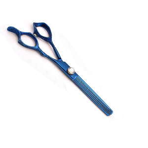 Professional Stainless Steel Barber <b>Scissors</b> Left-Handed 28 Teeth Fancy Design Handle Blue Plasma Finish Hair Salon Supplies - Product Image 5