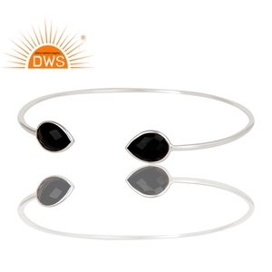 Natural Black Onyx Gemstone Bangle Women Sterling <b>Silver</b> Adjustable <b>Cuff</b> Bangle Jewelry Supplier Classic Collection - Product Image 3
