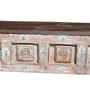 Banc d'extérieur en bois massif sculpté, style rustique et moderne, pour patio, jardin, parc, avec pieds en fer massif - Product Image 3