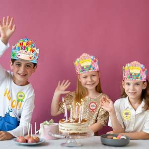 Couronnes d'anniversaire pour enfants pour la classe, chapeaux d'anniversaire ajustables et mignons, couronnes d'anniversaire en papier colorées pour enfants - Product Image 2