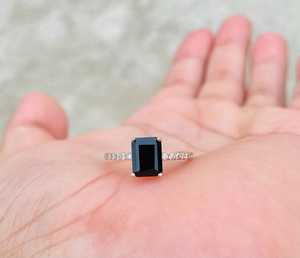 Bague de fiançailles en onyx noir taille émeraude, grappe de diamants, vintage, plaqué or rose 925 14K, bague de mariage et d'anniversaire - Product Image 5