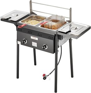 Friteuse commerciale au propane pour l'extérieur, friteuse à deux brûleurs, cuisinière en acier inoxydable de 16 pintes avec paniers, couvercles et réservoirs amovibles - Product Image 1