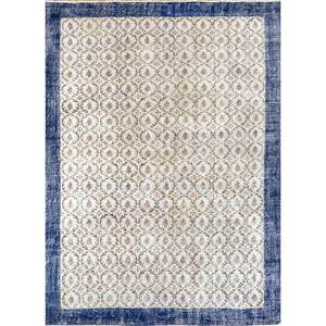 พรมขนสัตว์ถักมือสีน้ำเงินวินเทจ ขนาด 9x12 ฟุต ลายสี่เหลี่ยมผืนผ้า สำหรับตกแต่งห้องนั่งเล่น-Pae-2310 - Product Image 1