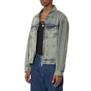 Venta al por mayor Vintage ácido lavado chaqueta de mezclilla para los hombres clásico Retro Jean prendas de vestir exteriores con acabado desgastado moda Streetwear - Product Image 6