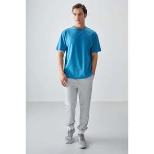 T-shirt basique pour homme Air Jones, coupe ample, mélange de coton épais texturé, bleu pétrole, style décontracté - Product Image 2