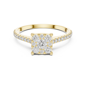 Anillo de bodas de oro amarillo de 14K único para mujer, anillo de diamante de aniversario de estilo clásico con forma redonda para compromiso - Product Image 1