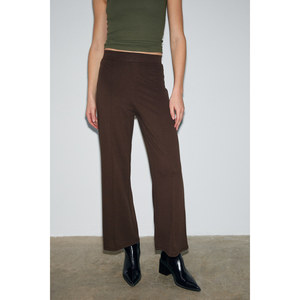 Pantalones de Pierna Ancha para Mujer GRIMELANGE - Tela Elástica Gruesa de Interlock con Cintura Elástica Acanalada en la Parte Delantera, Color Marrón Oscuro - Product Image 6