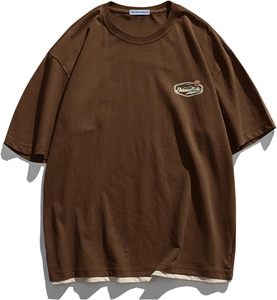 เสื้อยืดลำลองแนวสตรีทผ้าคอตตอน100% โลโก้ด้านหน้าทรงหลวมเข้ารูป - Product Image 2