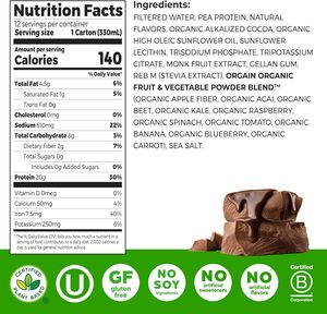 Orgain Organic Vegan <b>Protein</b> Shake, Creamy Chocolate 11 Fl Oz (Pack of 12) - Product Image 2