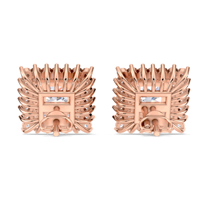 Boucles d'oreilles clous en diamant taille princesse 1,58 carat avec double halo, en or jaune, blanc et rose 9K plaqué rhodium, à visser - Product Image 3