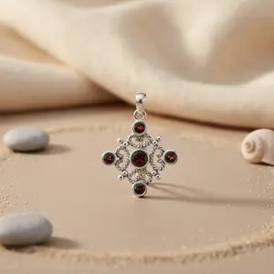 Colgante de Plata 925 con Granate para Mujer, con Baño de Oro Rosa y Rodio, Diseño de Gota de Agua, Amuleto, Joyería, Regalo - Product Image 1