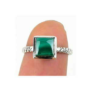 Style français grande pierre précieuse forme rectangulaire vert Malachite pierre anneaux Ins 14k plaqué or incrusté de pierres précieuses anneau pour la fête - Product Image 1