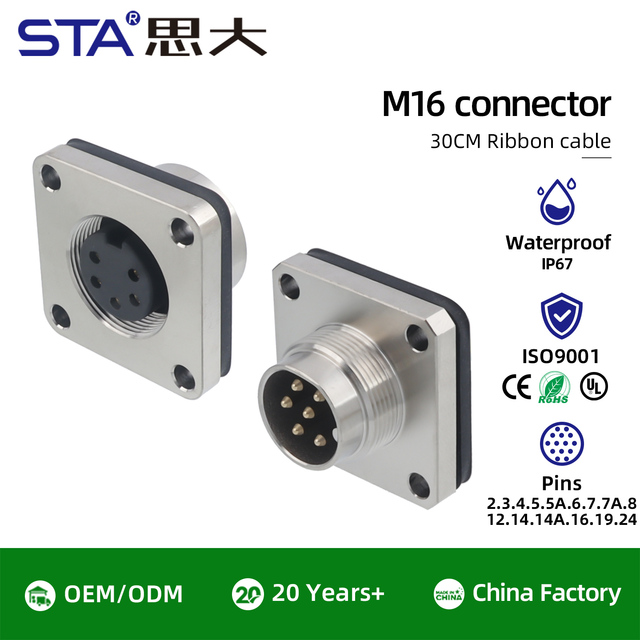 M16 IP67 Waterproof Aviation Plug Male Female Square Flange Socket Connector 2 3 4 5 6 7 8 12 14 16 19 24 Pin