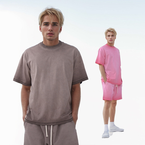 Conjunto de camiseta personalizada 100% algodón estampado gráfico peso pesado lejía ácido lavado Vintage suelta hombres camiseta para hombres DDP envío - Product Image 1