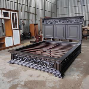Hand Carved Mahogany King Platform <b>Bed</b> with Antique Style Carved Design and Side <b>Cabinet</b>-Traditional Bedroom Furniture - Product Image 6