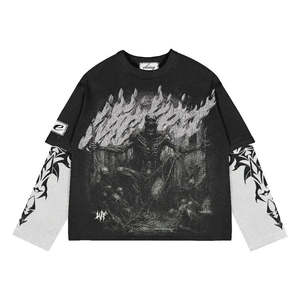 Camiseta personalizada de manga larga de punto de algodón 250 Gsm de doble capa 100% para hombre, serigrafía, diseño rasgado, colocación de logotipo frontal - Product Image 5