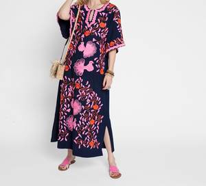 Suzani bordado Maxi vestido 100% algodón estilo Casual tejido elemento de moda Simple cintura Natural Forro de algodón - Product Image 1