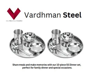 Ensemble de vaisselle en acier inoxydable de qualité supérieure, 12 pièces, motif végétal rond, couverts, plats et assiettes inclus - Product Image 2