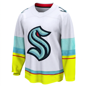 Maillot de hockey blanc des Seattle Kraken, unisexe, manches longues, col en V, logo imprimé numériquement, multi-positions, respirant, antibactérien, été - Product Image 6