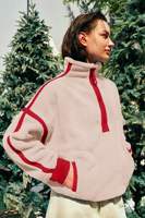 Sweat-shirt d'hiver pour femme à capuche, demi-zip, en polaire sherpa, doux, oversize, avec poches, logo avant en relief personnalisable