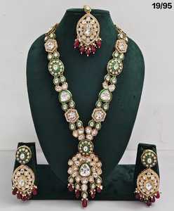 Antique Gold Plated <b>Long</b> Jewellery Set With Kundan Stone And Minakari Work Jewellery Set With <b>Earring</b> And Mangtika Set <b>For</b> <b>Women</b> - Product Image 2