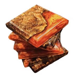 Top Quality Customize Handmade Square <b>Epoxy</b> Resin & Wood Resin Sea Green Decorative Coasters for Giveaways Gifts Stone Coasters - Product Image 3