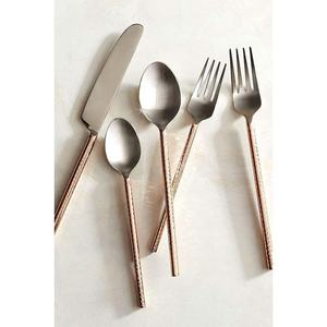 Ensemble de couverts biodégradables écologiques en acier inoxydable or rose miroir métal poli décoratif longue poignée ronde - Product Image 2