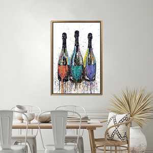 Impresión en lienzo de elegantes botellas de champán: arte moderno para pared de cocina, lienzo con marco dorado - Product Image 1