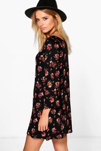 Robe décontractée pour femme en viscose, coupe ample, imprimé floral bohème, écologique, respirante, col cranté, mi-mollet, idéale pour l'été - Product Image 2