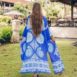 Novedad de 2022, bata Kimono de mujer hecha a mano personalizada a la moda de diseñador con estampado Floral, ropa de playa de longitud Midi, cintura Natural - Product Image 3