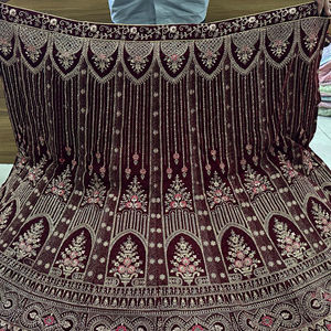 Designer Velvet Lehenga with 2.5m Flair Heavy Jarakn Work Double Can Semi Stitched Velvet Choli and Soft <b>Net</b> Dupatta - Product Image 1