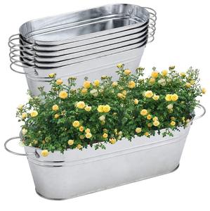 Maceta de metal con acabado galvanizado de diseño increíble con asas para el hogar y el jardín Maceta de flores de forma ovalada decorativa - Product Image 4