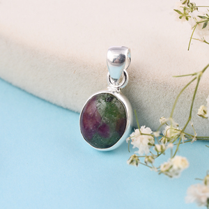 Rubí natural Zosite Forma redonda Piedra preciosa 925 Colgante de plata esterlina - Product Image 4