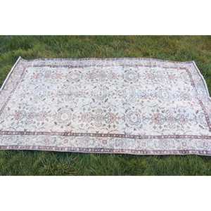 Turkish <b>Vintage</b> <b>Rug</b>, 3.8x6.8 ft <b>Rug</b>, White Brown Plants & trees Wool <b>Rug</b> - Product Image 4