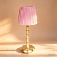 Lampe de bureau rechargeable en bambou avec abat-jour en velours rose, à intensité variable au toucher, éclairage personnalisé à batterie pour la décoration intérieure et extérieure
