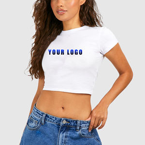 OEM/ODM Custom Printed Logo Blank <b>Crop</b> <b>Top</b> T-shirt High Quality 100% Cotton 230 GSM O Neck Regular Fit T-shirt For women - Product Image 1