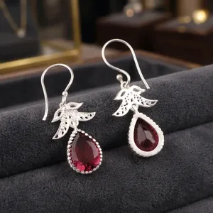 Women's 925 Sterling Silver <b>Garnet</b> Drop <b>Earrings</b> Classic Water Drop Bezel Set Dangle <b>Earrings</b> For Party - Product Image 4