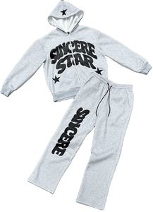 Vêtements de mode urbaine : sweat à capuche zippé et pantalon droit, logo et motifs personnalisés, tenues de sport, survêtements - Product Image 3