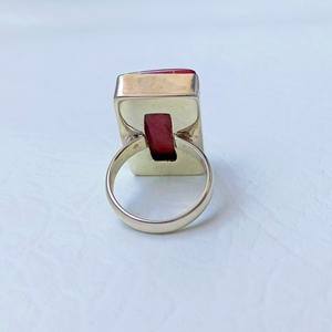 Anillo de fiesta de compromiso hecho a mano con banda de diseño único de Plata de Ley 925 con cabujón de jaspe rojo plata fina para regalo de boda - Product Image 3