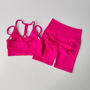 Conjunto deportivo de levantamiento de cadera de cintura alta melocotón, ropa de Yoga de secado rápido a prueba de golpes, pantalones para correr 3/4, conjunto de dos piezas de Fitness - Product Image 3