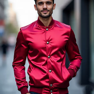 Respirant col rond Satin Bomber vestes décontracté vêtements de plein air fermeture éclair complète Baseball Bomber veste mâle Satin Varsity vestes - Product Image 4