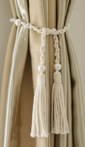 Sujetadores de cortinas de macramé, cuerda de algodón natural tejida a mano, estilo bohemio, con perlas. - Product Image 4