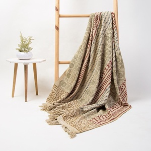 Handcrafted Handmade Printed Cotton <b>Throw</b> Elegant Sofa Cover and Cozy Decorative Blanket for Home Decor - Product Image 5