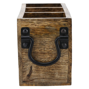New Arrival Wooden <b>Caddy</b> for Storing Utensils 2 in 1 <b>Caddy</b> with Metal Handle for <b>Table</b> Decor Natural Finished Cutlery Holder - Product Image 1