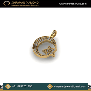 Pendentifs et breloques religieux personnalisés en argent 925 plaqué or, diamant naturel, style hip-hop, Allah, lune, étoile, islamique, musulman - Product Image 2