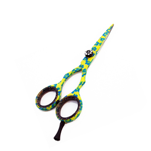 Ciseaux de Salon de coiffure enduits de papier de fleur ciseaux de coupe de cheveux de lame tranchante droite d'acier inoxydable avec l'anneau en caoutchouc noir - Product Image 2